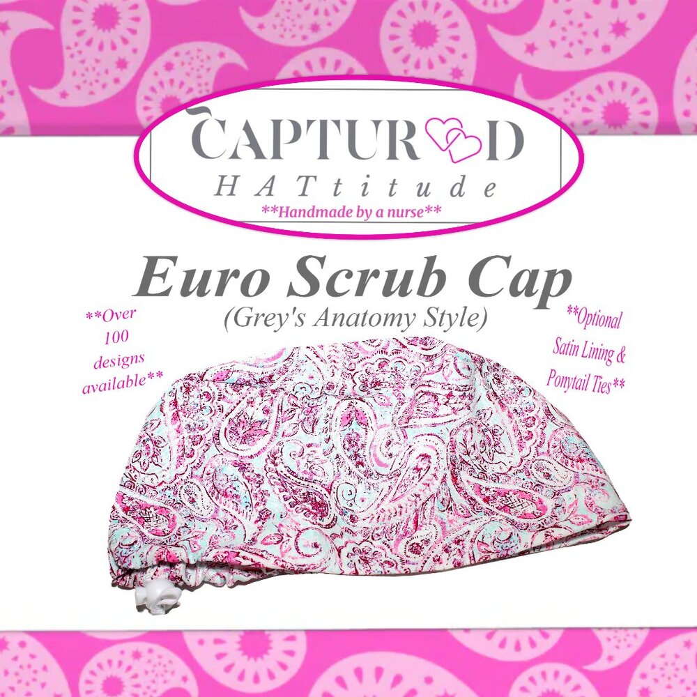 NEW Pink Mint Paisley Euro Scrub Cap